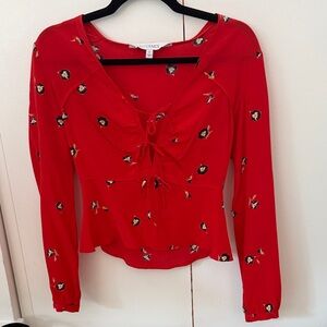 INTERMIX Silk Red Floral Blouse